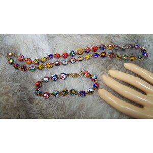 Vtg. Murano Millefiori Beaded Necklace Bracelet Set Knotted